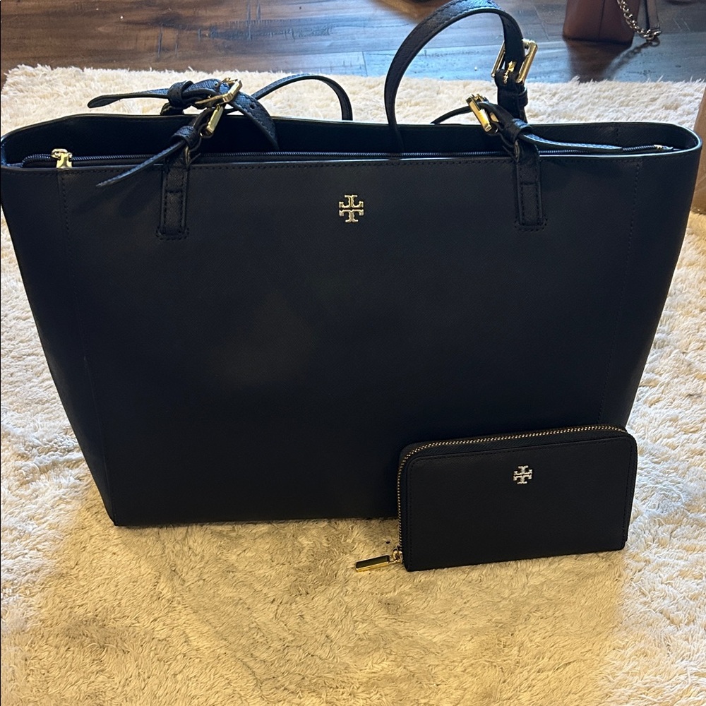 Tory Burch Navy Tote with Matching Wallet